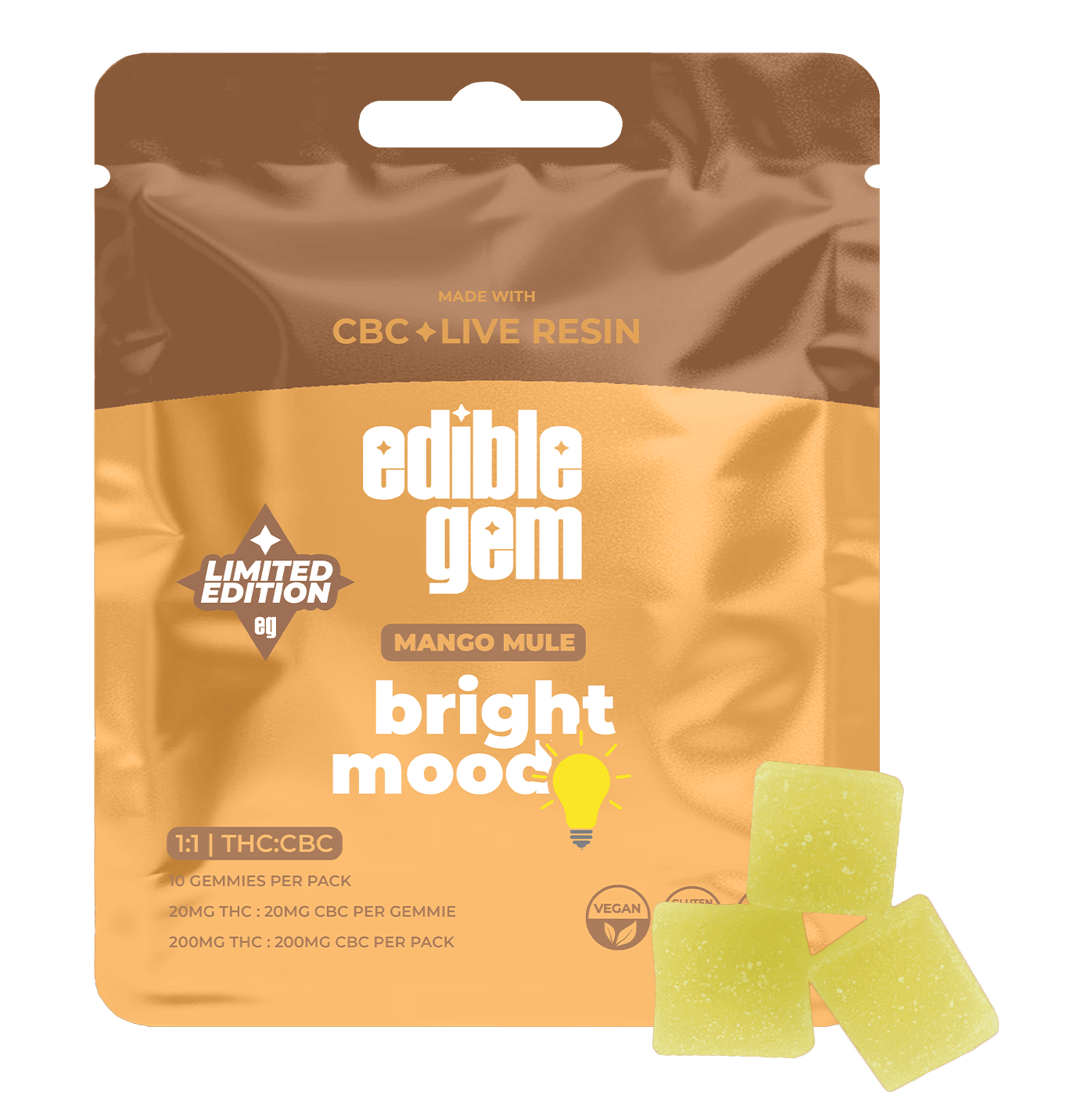 Edible Gem - Bright Mood - 1:1 THC:CBC - Live Resin Gummies - Mango Mule by Edible Gem