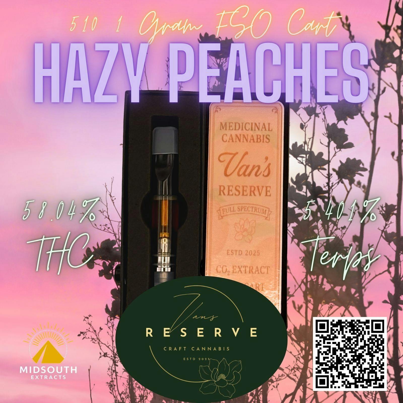 Van's Reserve - 1g 510 - Full Spectrum - Hazy Peaches by MidSouth Extracts