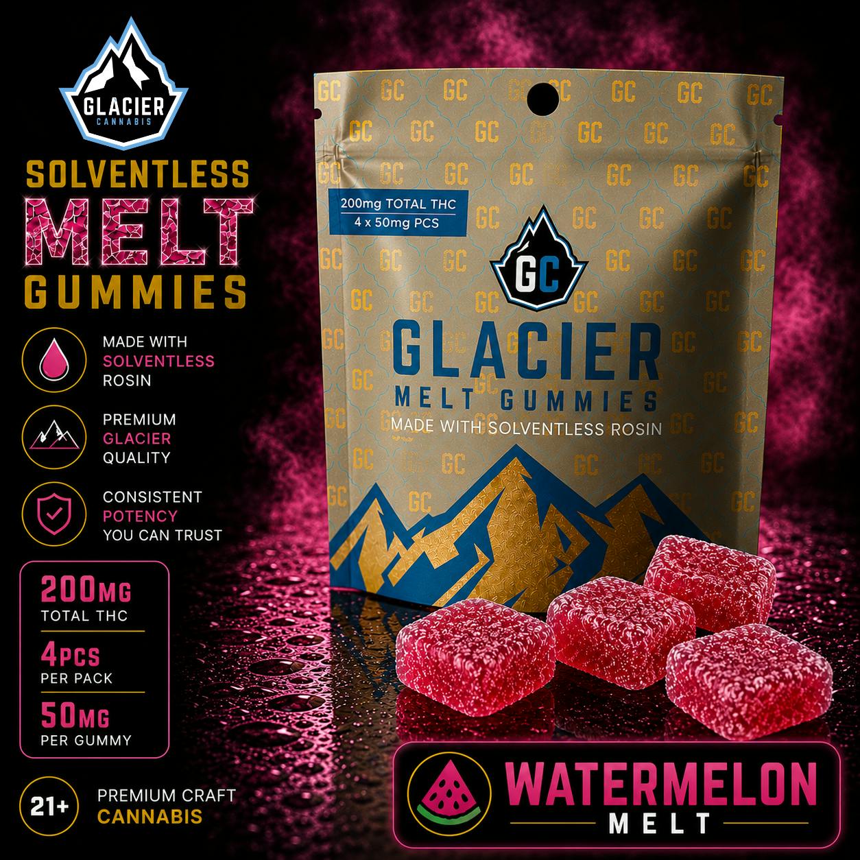 Watermelon | Melt Solventless Gummies | 200mg by Glacier Cannabis