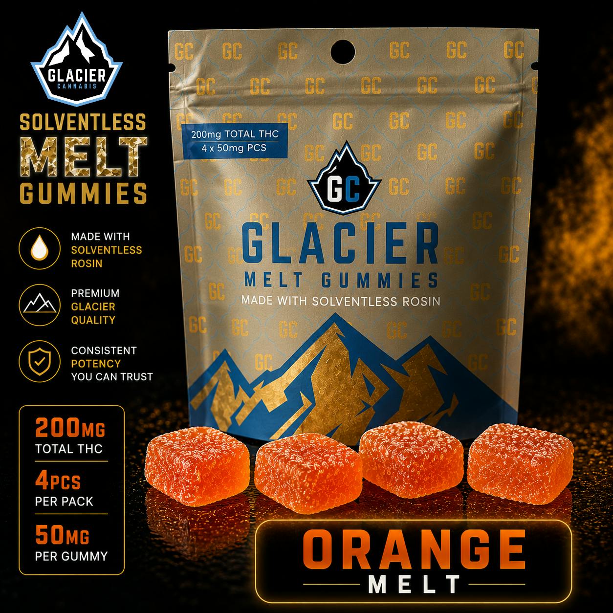 Orange | Melt Solventless Gummies | 200mg by Glacier Cannabis