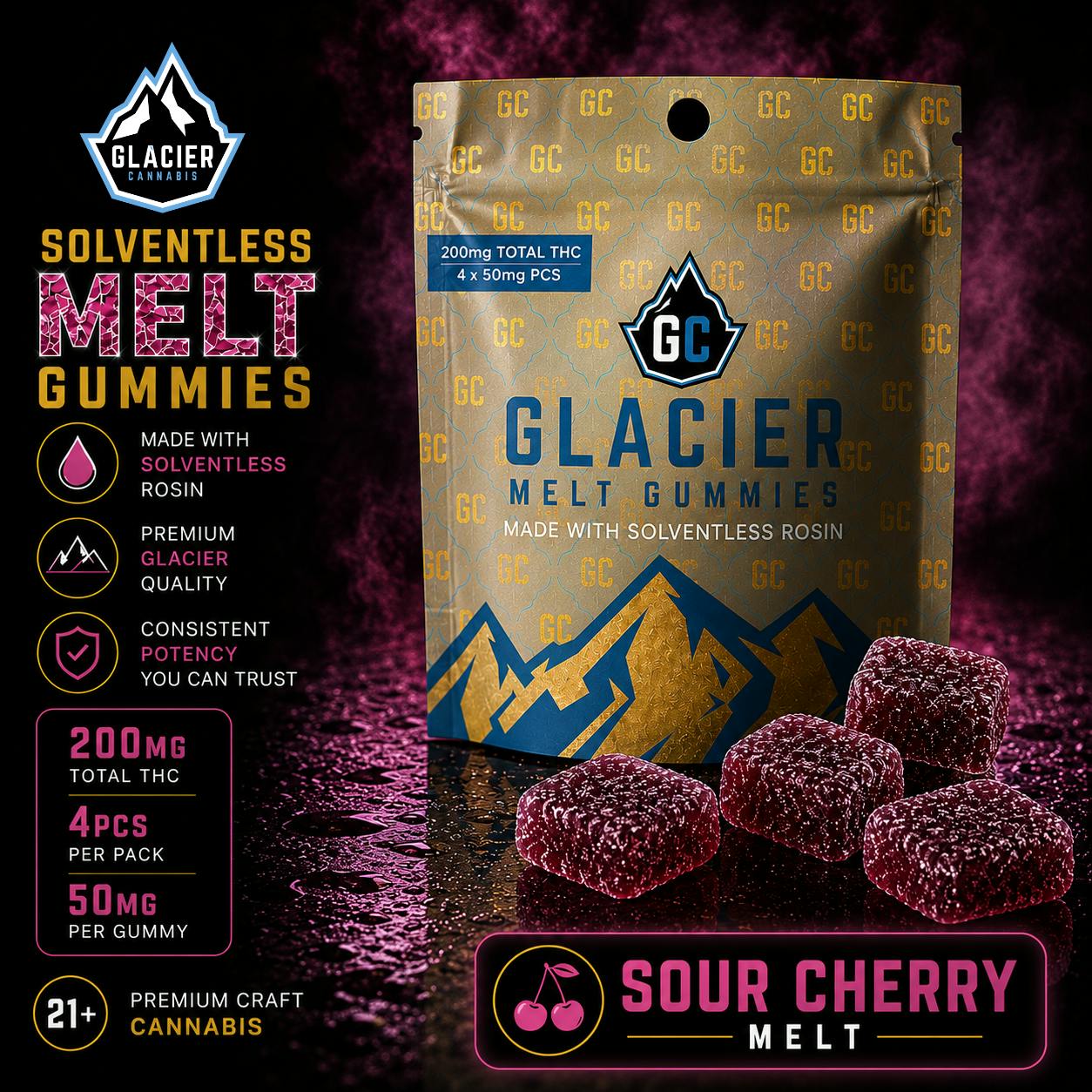 Glacier Cannabis | Sour Cherry | Melt Solventless Gummies | 200mg by Glacier Cannabis