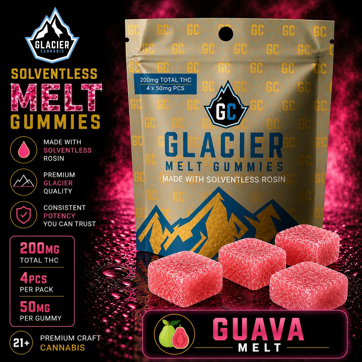 Glacier Cannabis | Guava | Melt Solventless Gummies | 200mg by Glacier Cannabis