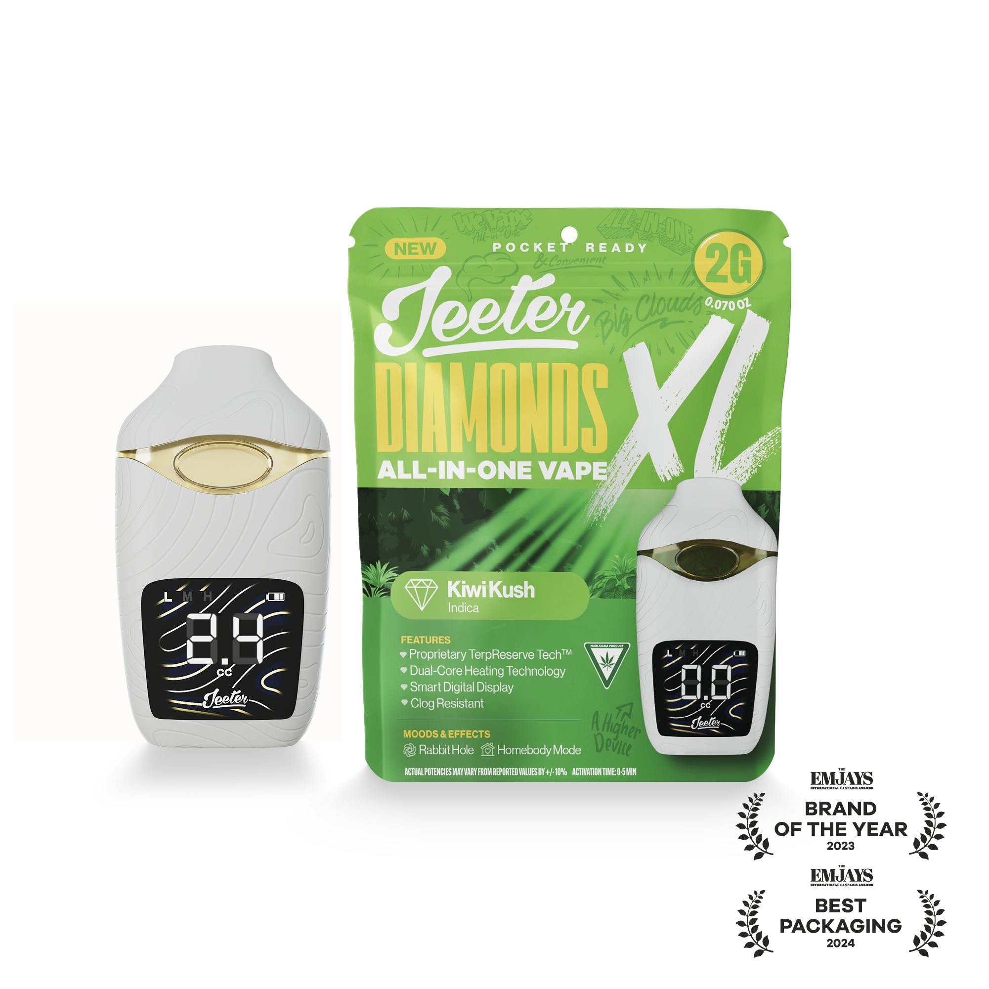 Jeeter | Kiwi Kush | Diamonds XL 2G All-In-One Vape by Jeeter