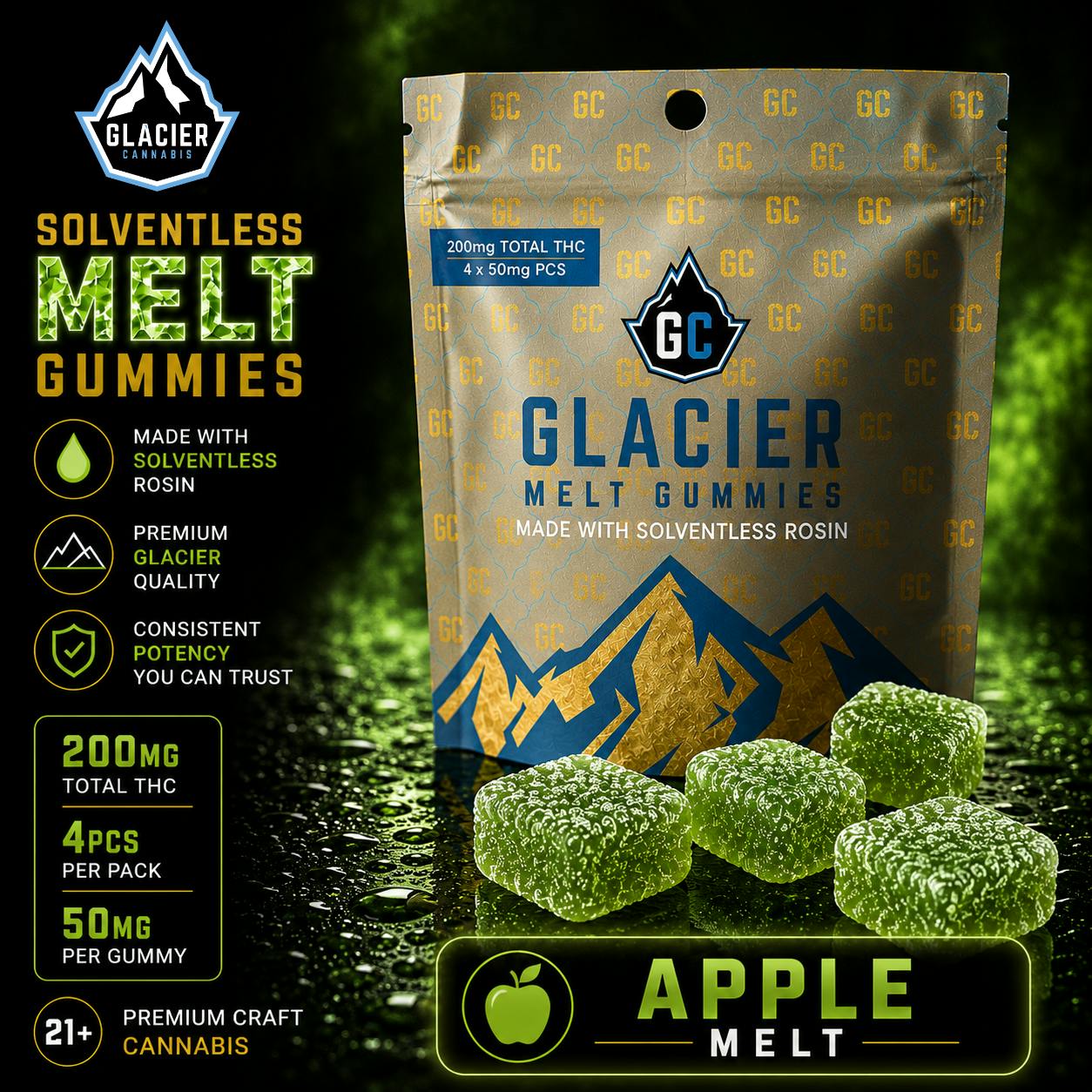 Apple | Melt Solventless Gummies | 200mg by Glacier Cannabis