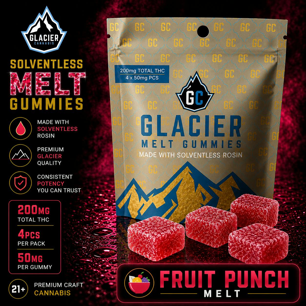 Fruit Punch | Melt Solventless Gummies | 200mg by Glacier Cannabis