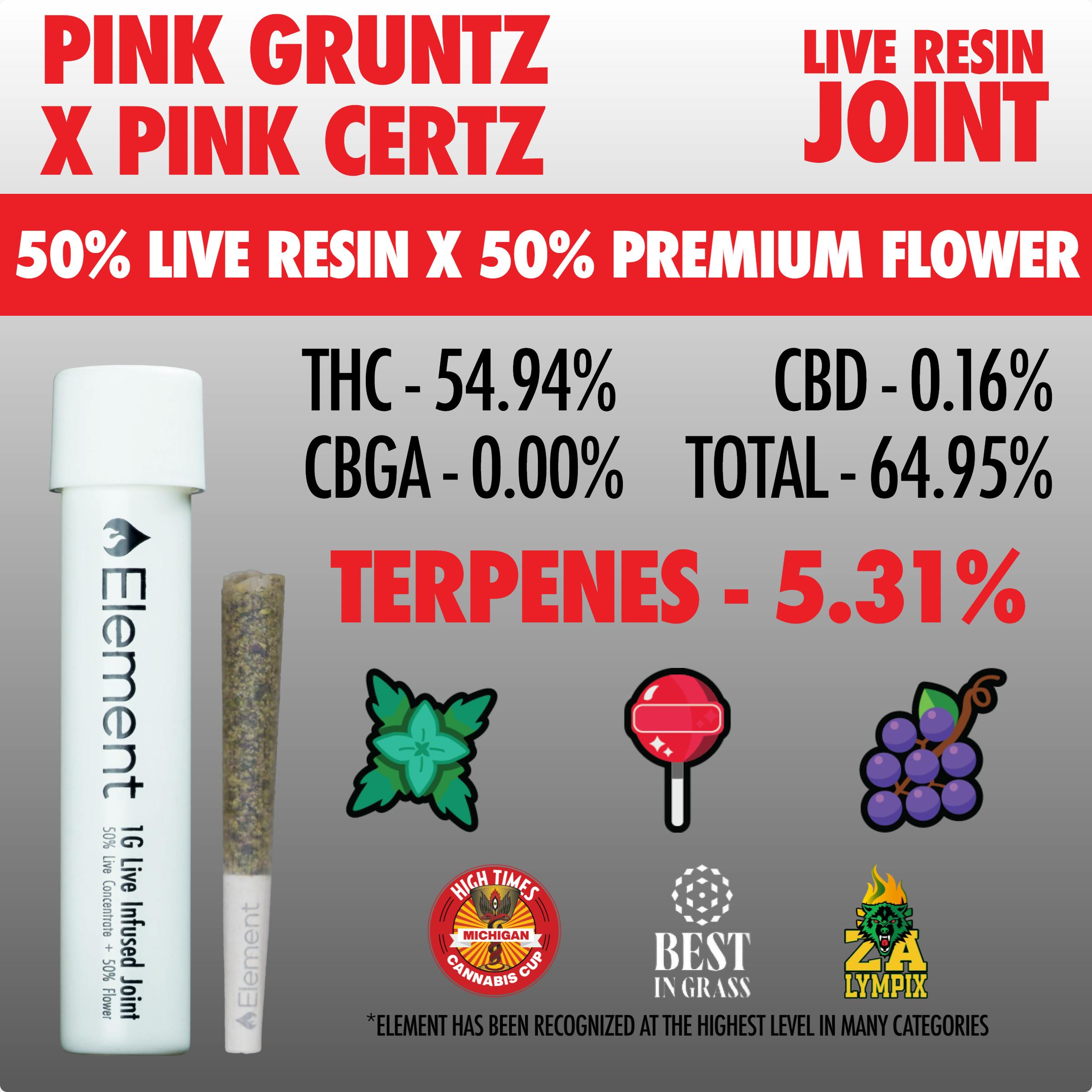 Element x Herb Wealth - Live Resin Joint 1g - Pink Gruntz x Pink Certz by Element