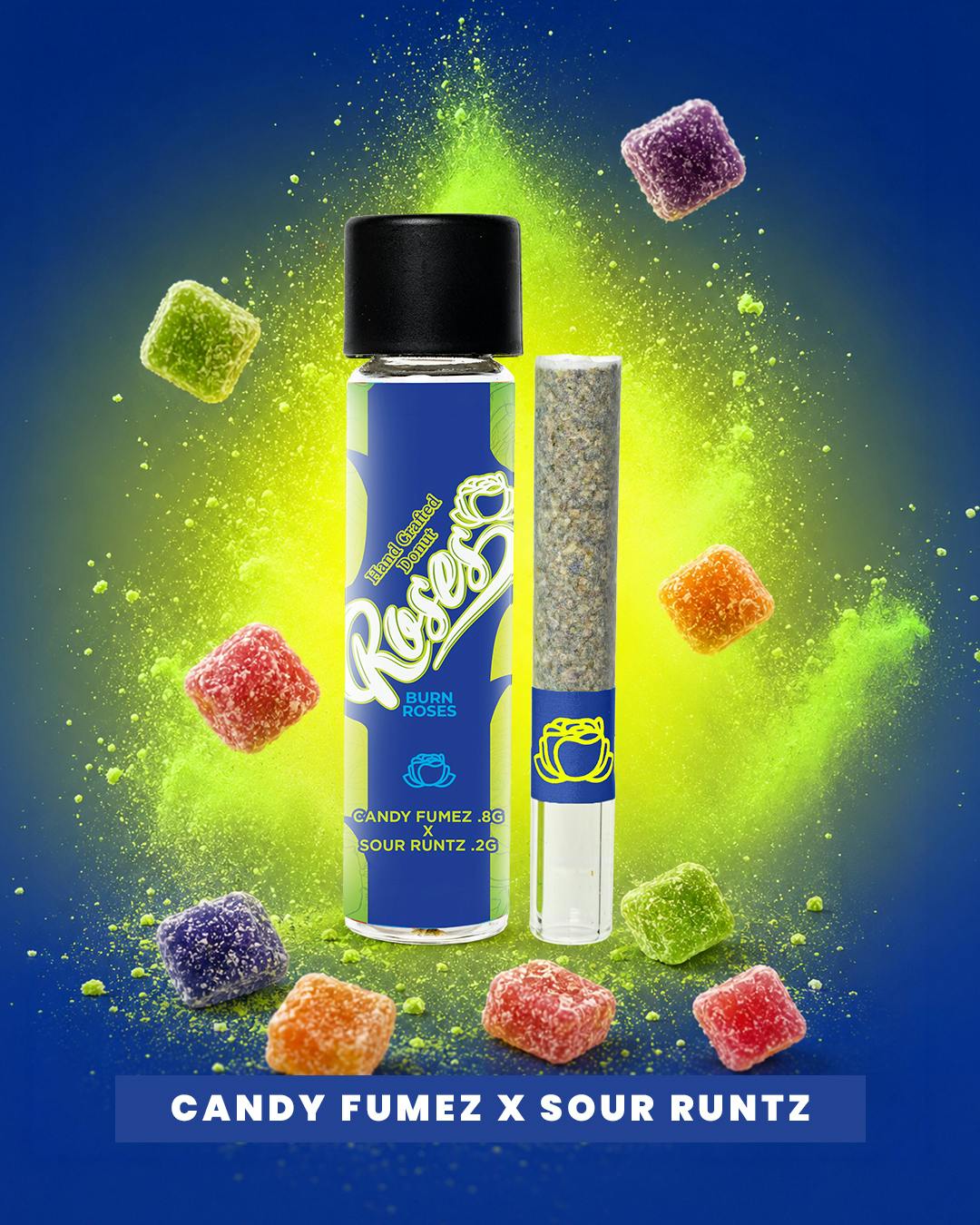 Candy Fumez .8g x Sour Runtz .2g | Live Resin Donut Infused Joint | 1g by Roses