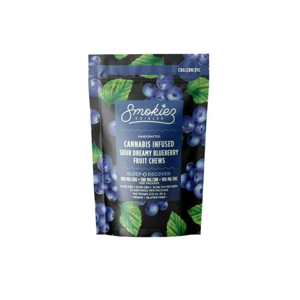 Sour Blueberry Gummies 1:1:1 CBG:CBN:THC 100mg | 10ct | 10mg/ea by Smokiez Edibles
