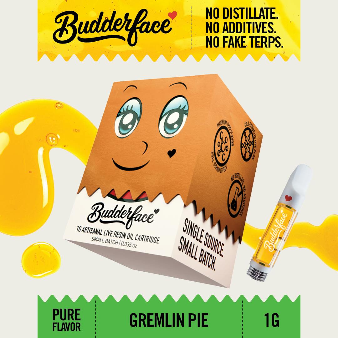 BUDDERFACE | Gremlin Pie | 1G | Artisanal Live Resin 510 Vape Cart by Detour