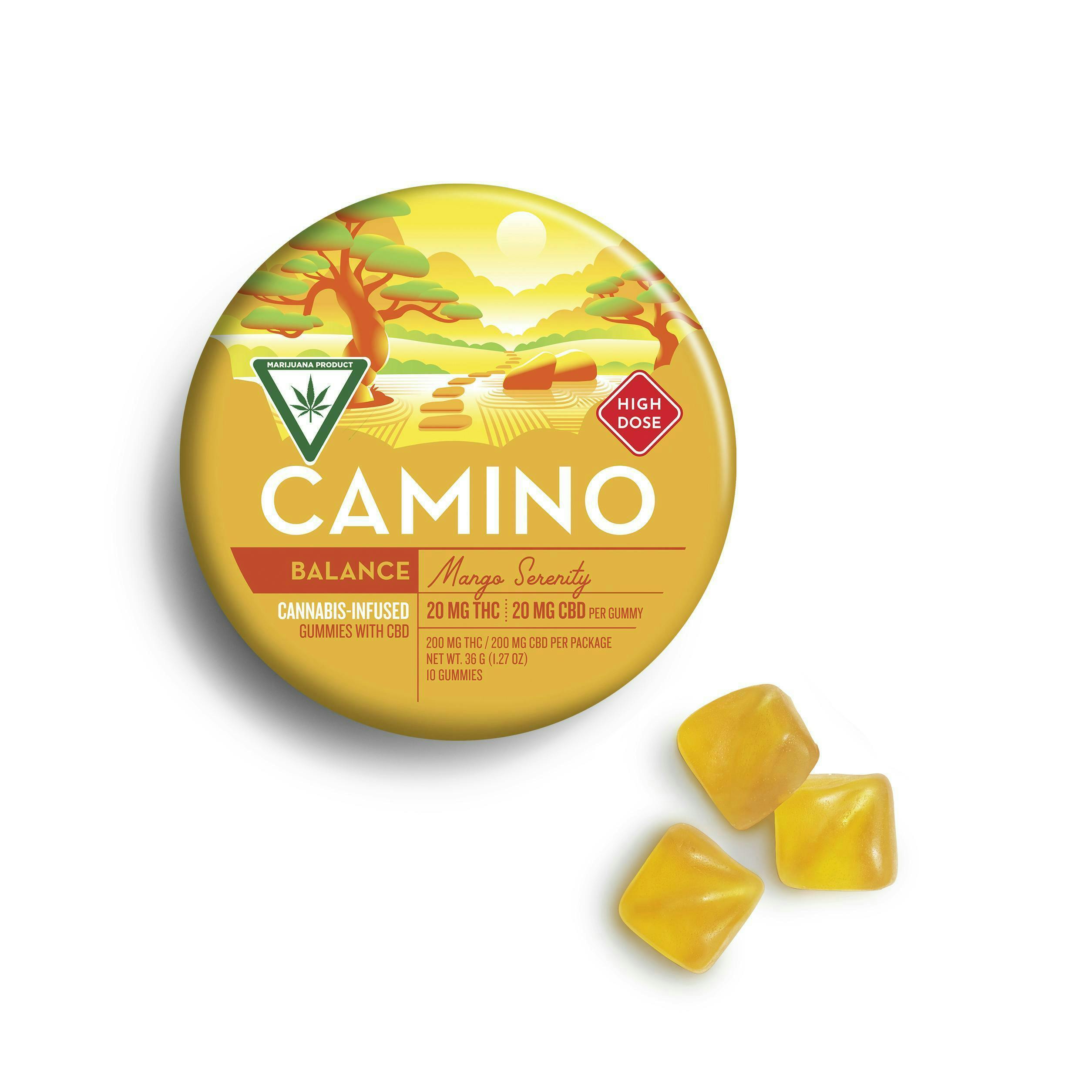 Balance | Mango Serenity THC:CBD 1:1 Gummies | 200mg | 10ct | 20mg/ea by Camino