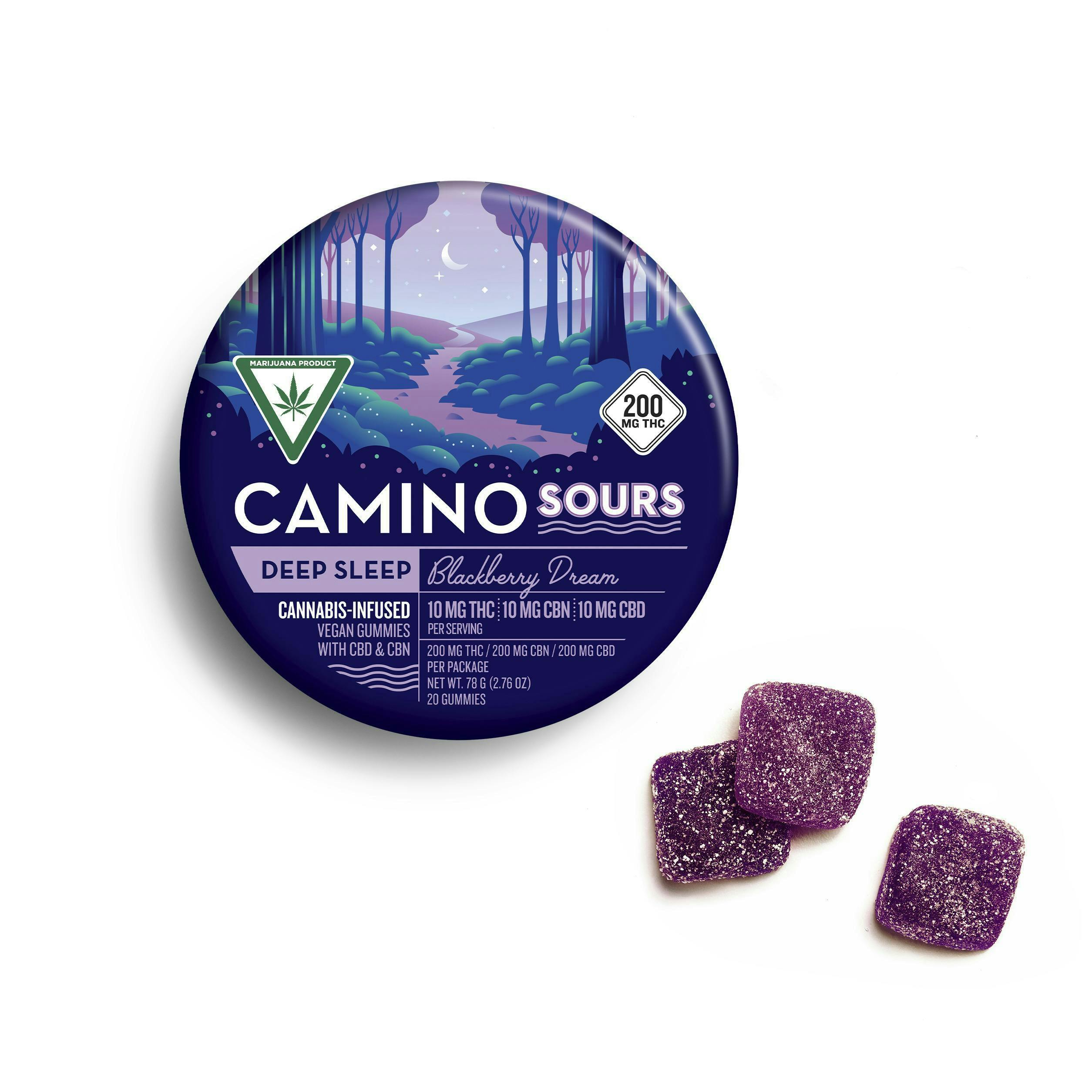 Deep Sleep | Blackberry Dream Sours 1:1:1 Gummies | 200mg | 20ct | 10mg/ea by Camino