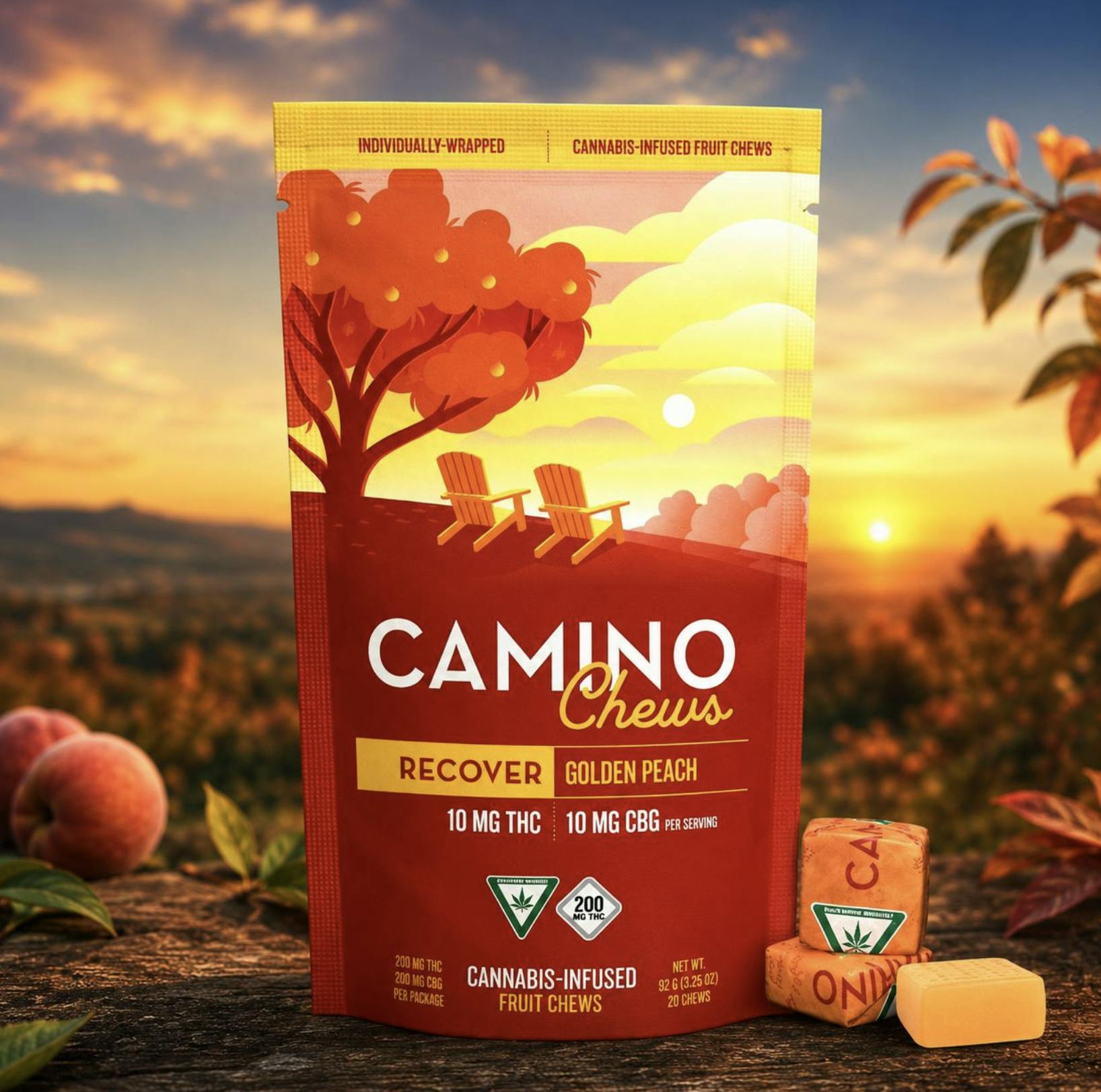 Recover | Golden Peach THC:CBG 1:1 Gummies | 200mg | 20ct | 10mg/ea by Camino