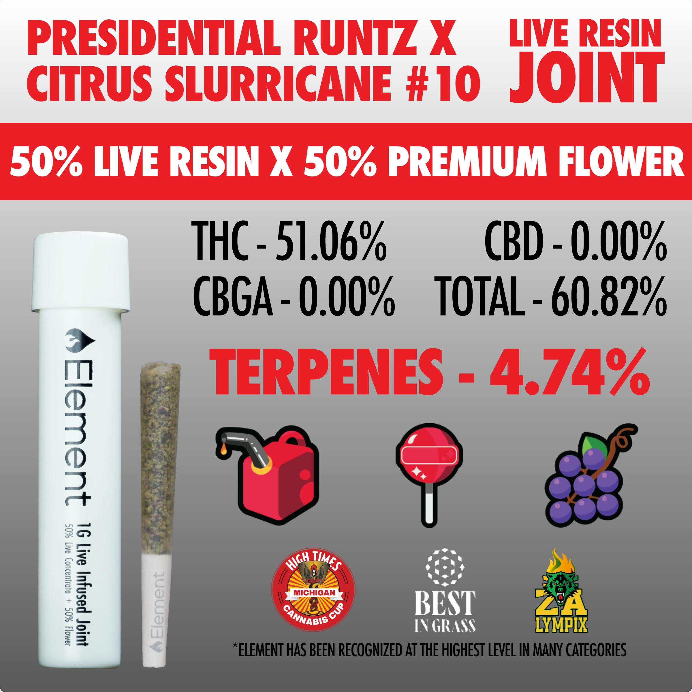 Element - Live Resin Joint 1g - Presidential Runtz x Citrus Slurricane #10