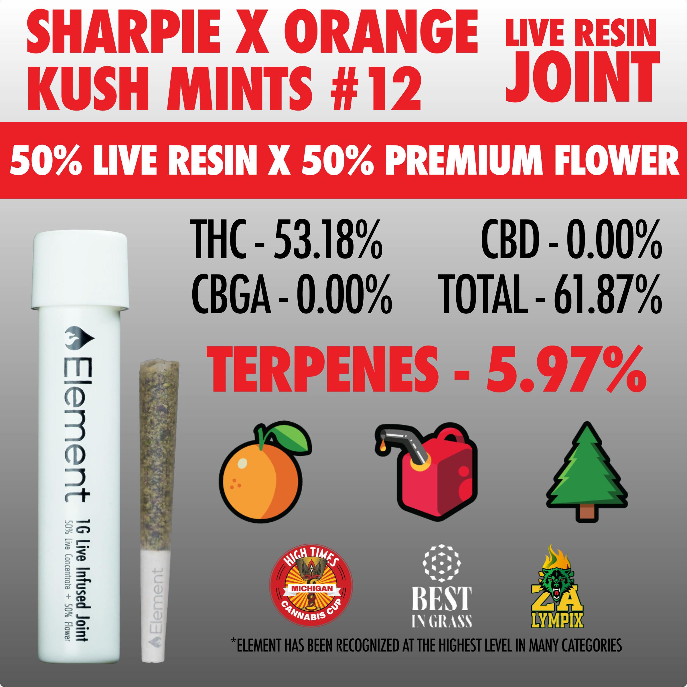 Element x - Live Resin Joint 1g - Sharpie x Orange Kush Mints #12 by Element