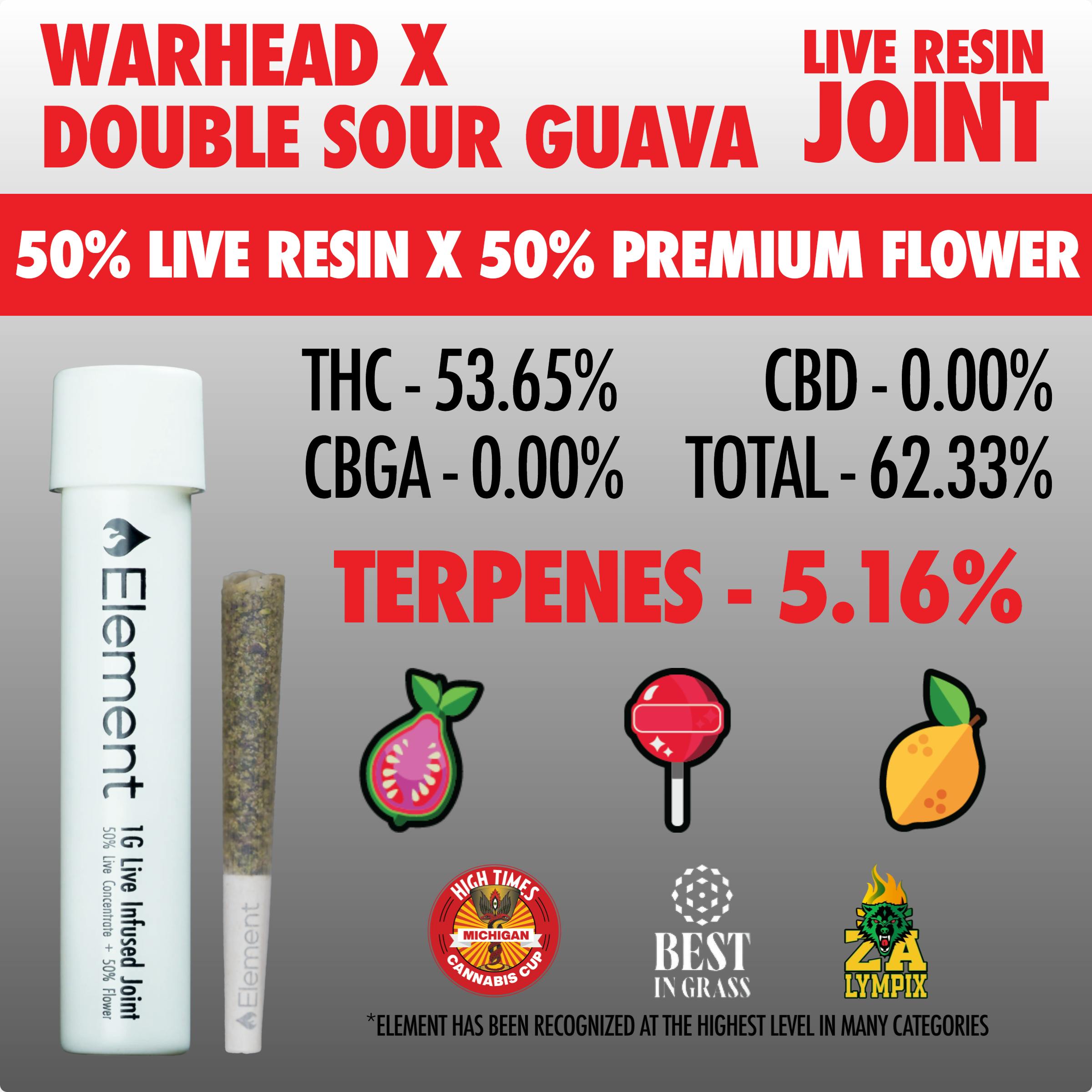 Element x Herb Wealth - Live Resin Joint 1g - Warhead x Double Sour Guava