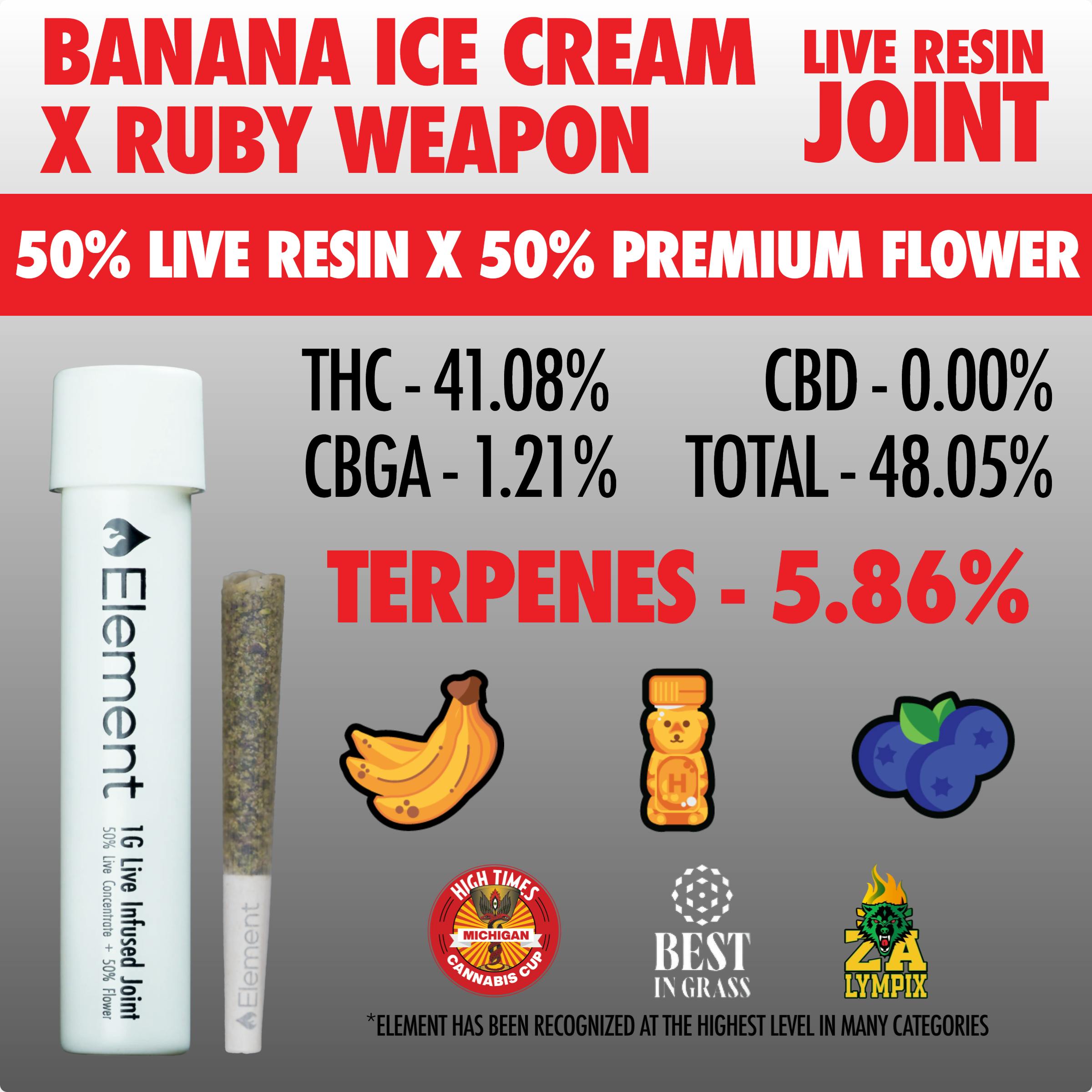 Element x SuperSuper - Live Resin Joint 1g - Banana Ice Cream x Ruby Weapon