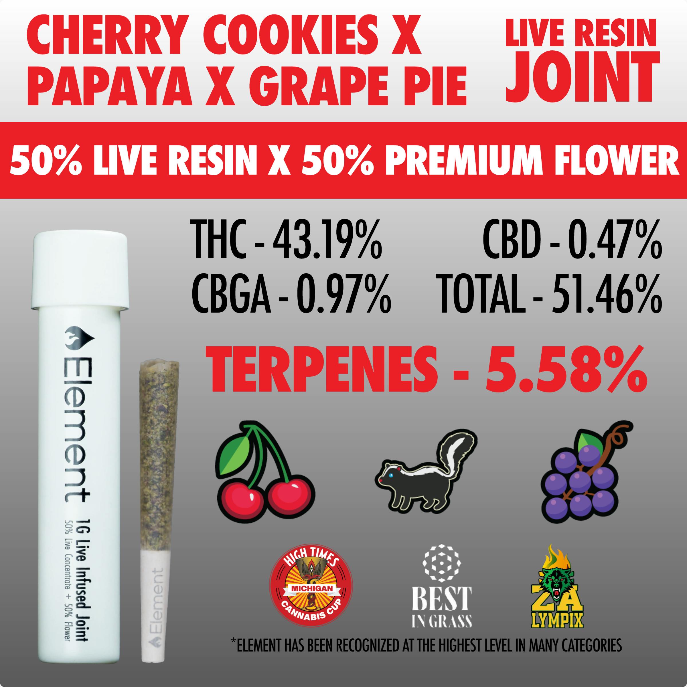 Element - Live Resin Joint 1g - Cherry Cookies x Papaya x Grape Pie by Element