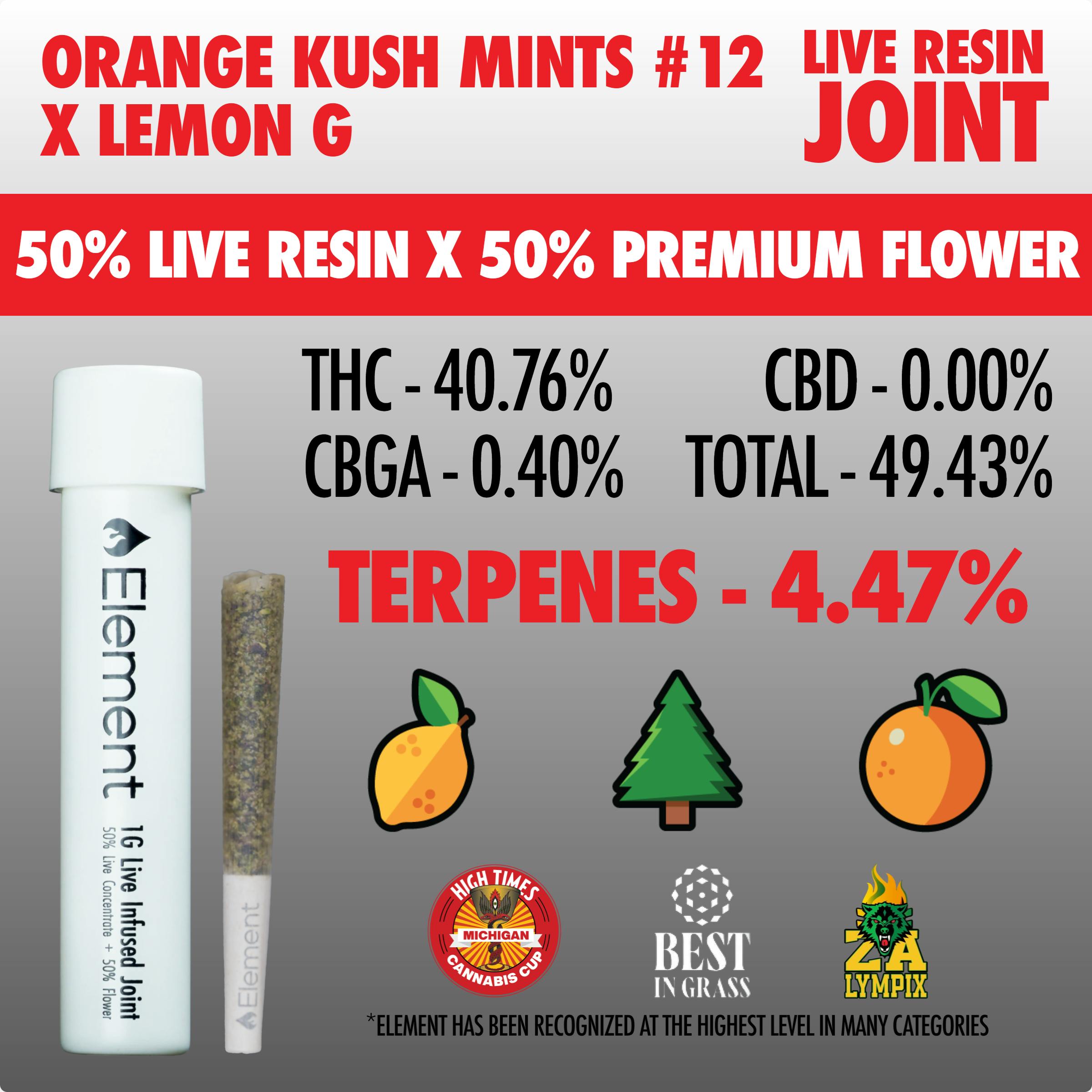 Element - Live Resin Joint 1g - Orange Kush Mints #12 x Lemon G by Element