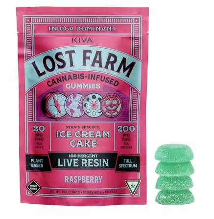 Raspberry 'Ice Cream Cake' Live Resin Gummies | 200mg | 10ct | 20mg/ea by Lost Farm