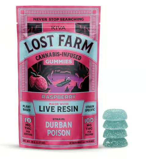 Raspberry 'Durban Poison' Live Resin Gummies | 100mg | 10ct | 10mg/ea