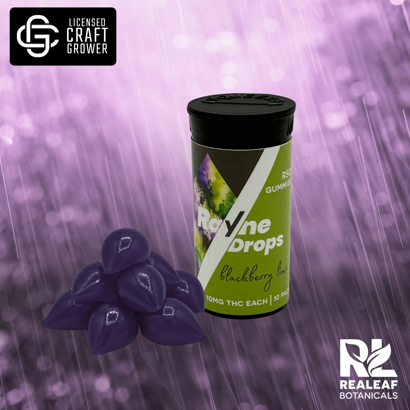 Rayne Drops RSO Gummies - Blackberry Lime - 10-Pack - 100mg