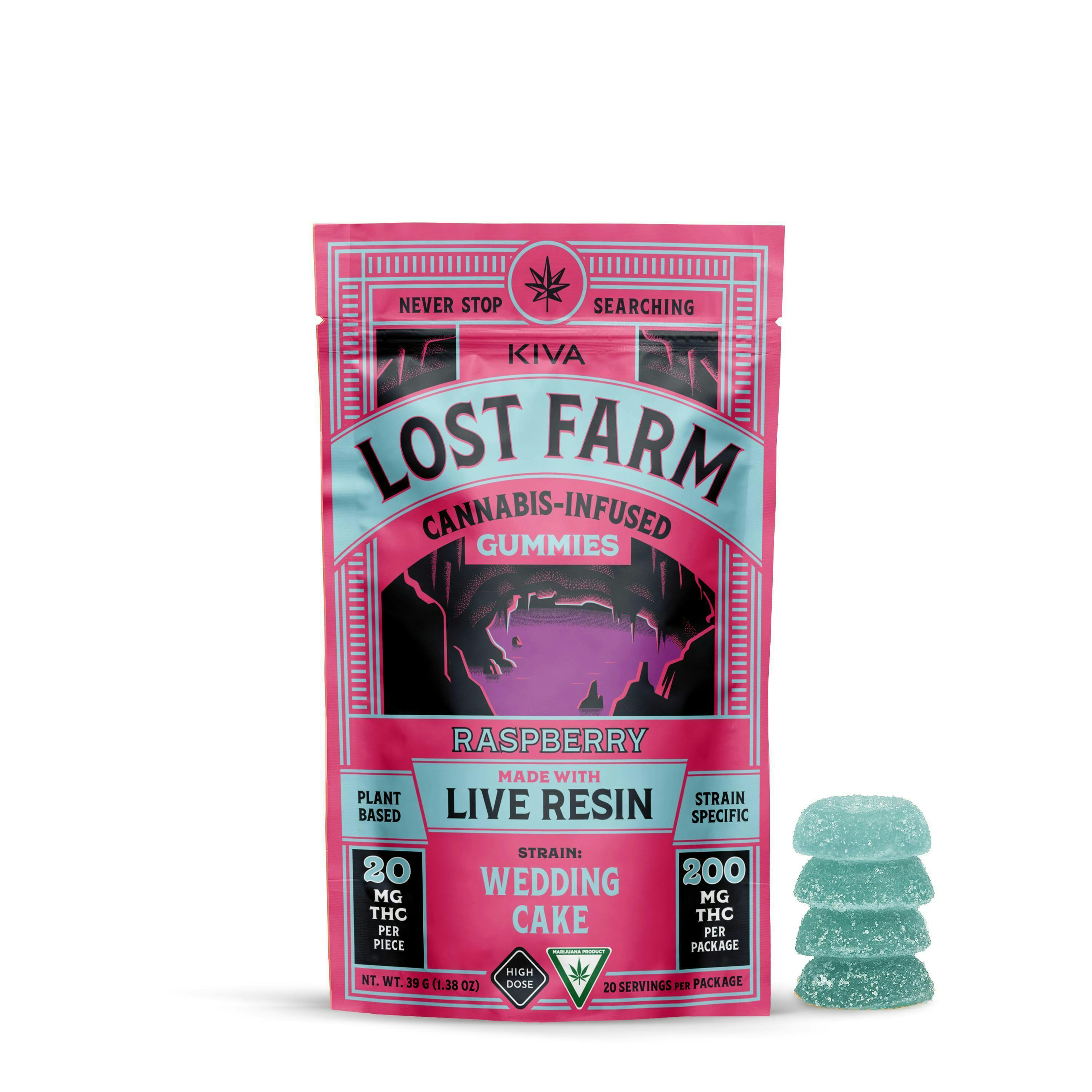 Raspberry 'Wedding Cake' Live Resin Gummies | 200mg | 10ct | 20mg/ea by Lost Farm