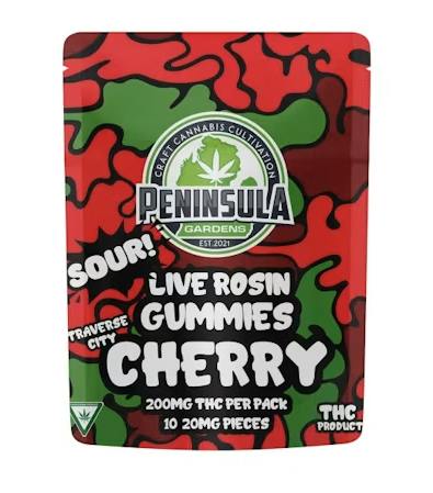 Sour Cherry Live Rosin Gummies | 200mg | 10ct | 20mg/ea