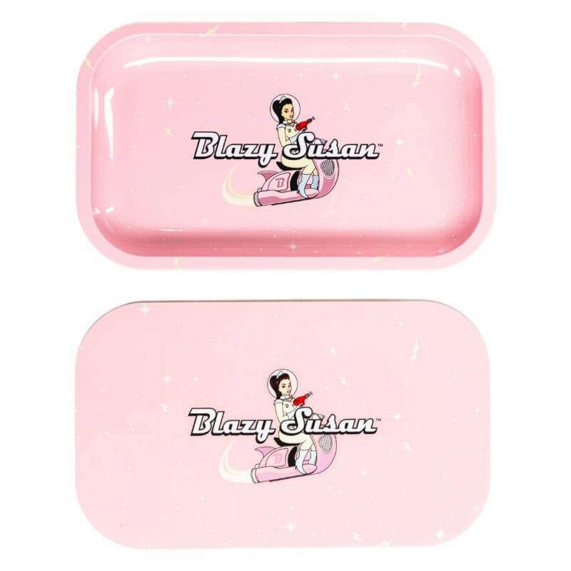 Pink Spacey Susan Metal Rolling Tray w/ Lid - Medium | Accessories