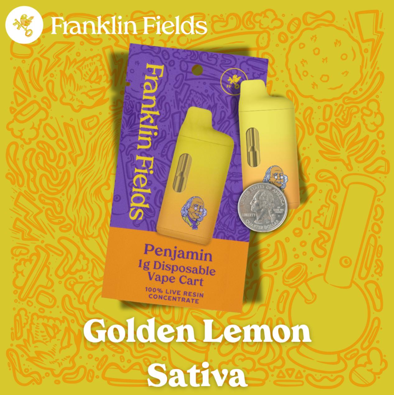 Franklin Fields Penjamin Golden Lemon 1G Live Resin Disposable Vape by Franklin Fields