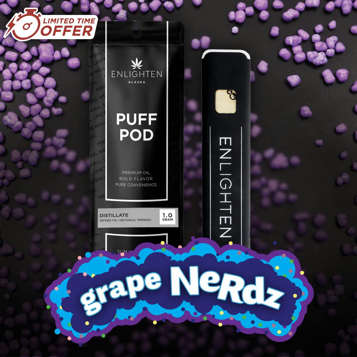 Limited Edition: Grape Nerdz Distillate Puff Pod - 1g