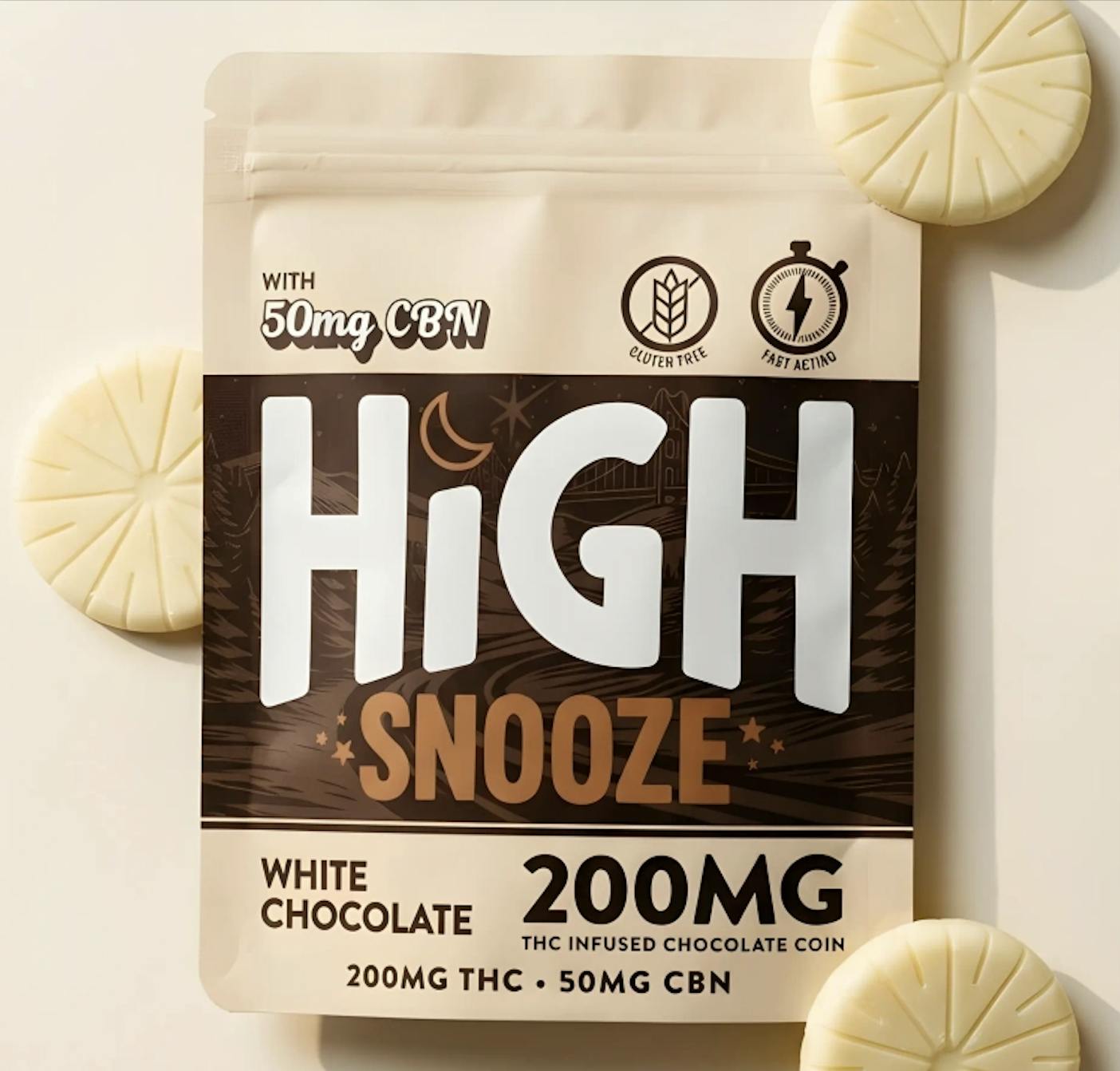 High Snooze | White Chocolate 4:1 THC/CBN Coin | 200mg | Single by Little Tree