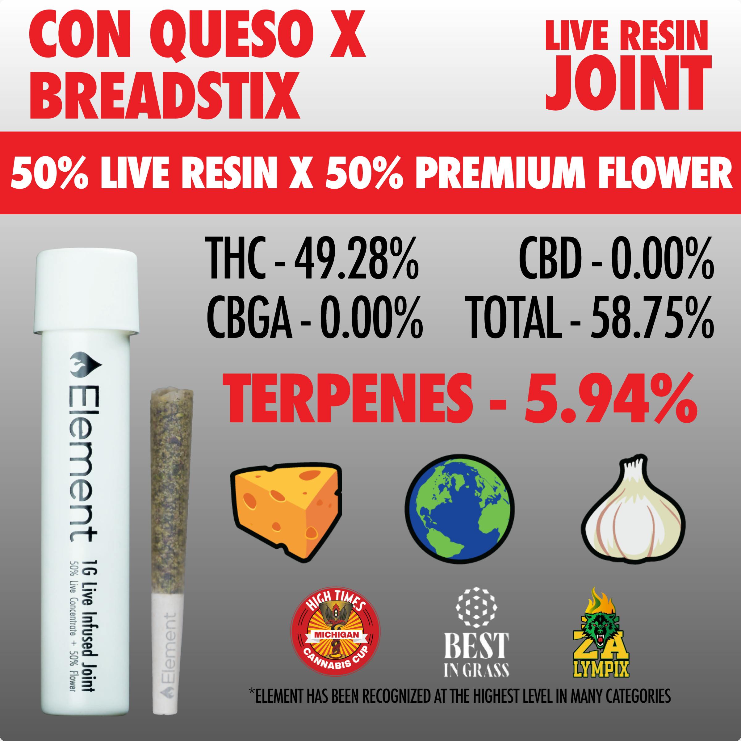 Element x Bud Hub - Live Resin Joint 1g - Con Queso x Breadstix