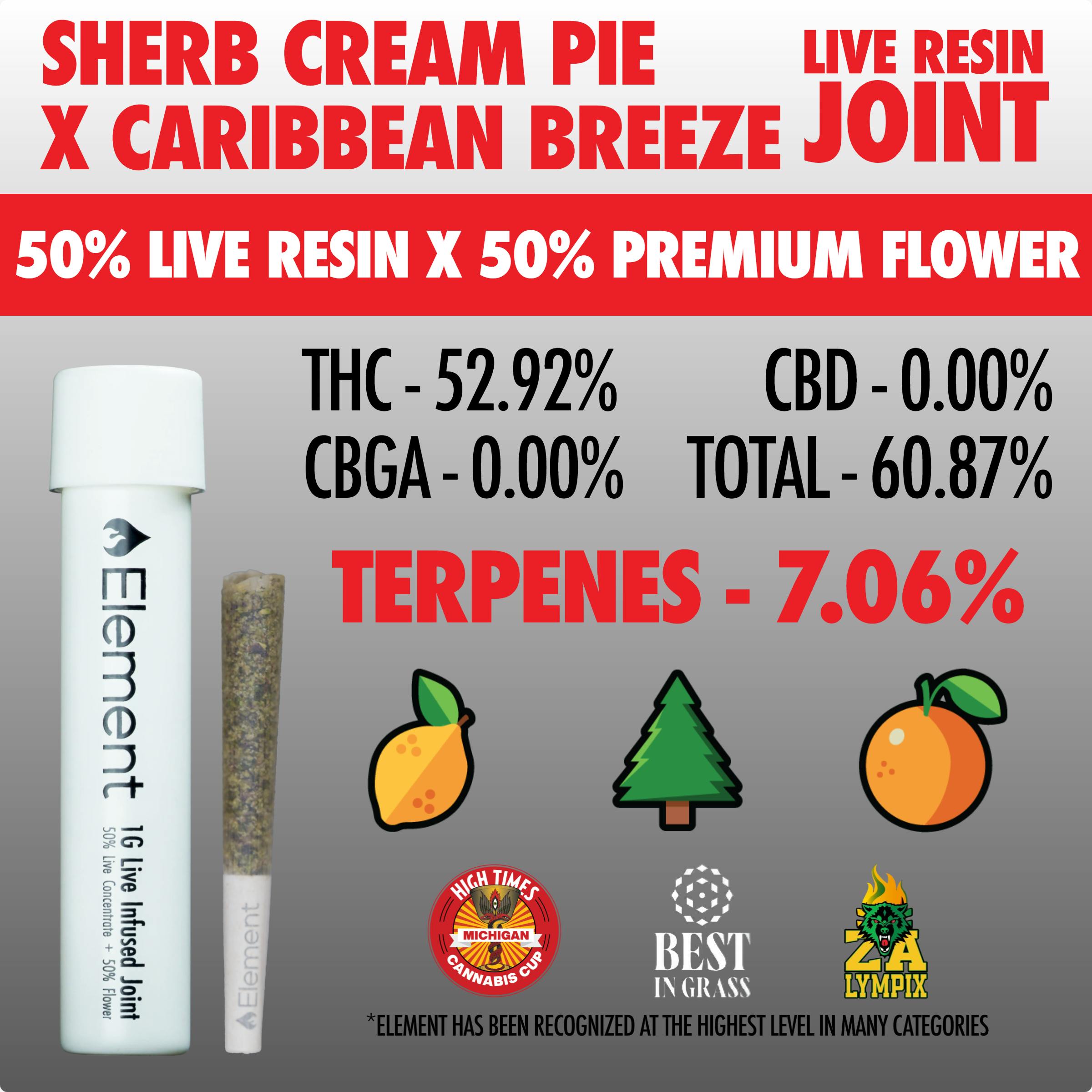 Element - Live Resin Joint 1g - Sherb Cream Pie x Caribbean Breeze