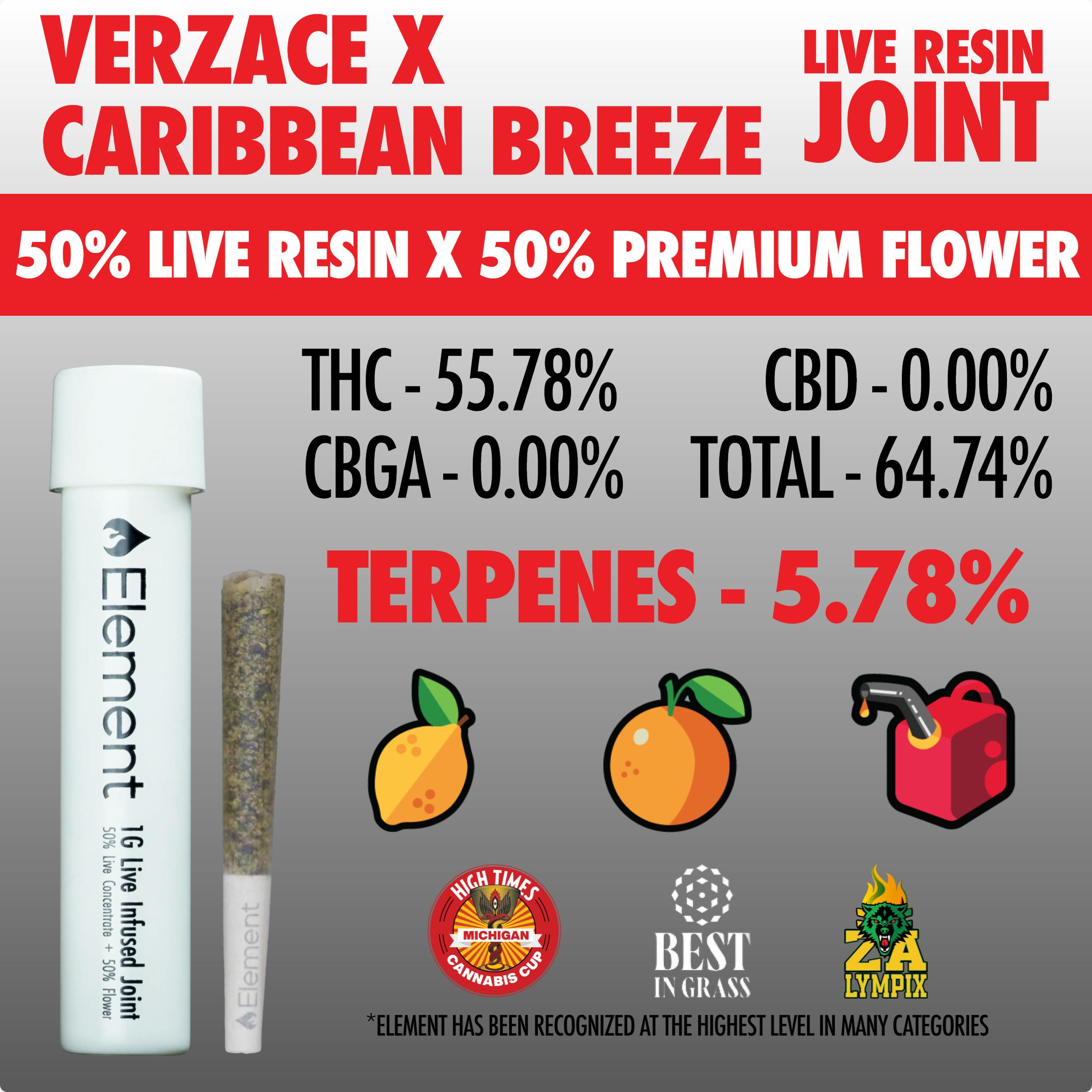 Element x Herb Wealth - Live Resin Joint 1g - Verzace x Caribbean Breeze