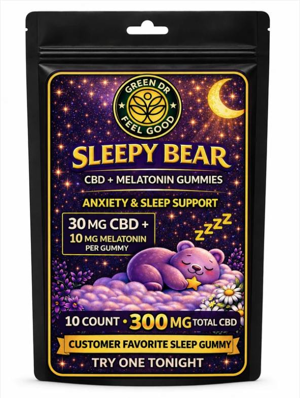 Sleepy Bear CBD + Melatonin Gummies | 300mg CBD | 10ct | 30mg/ea CBD
