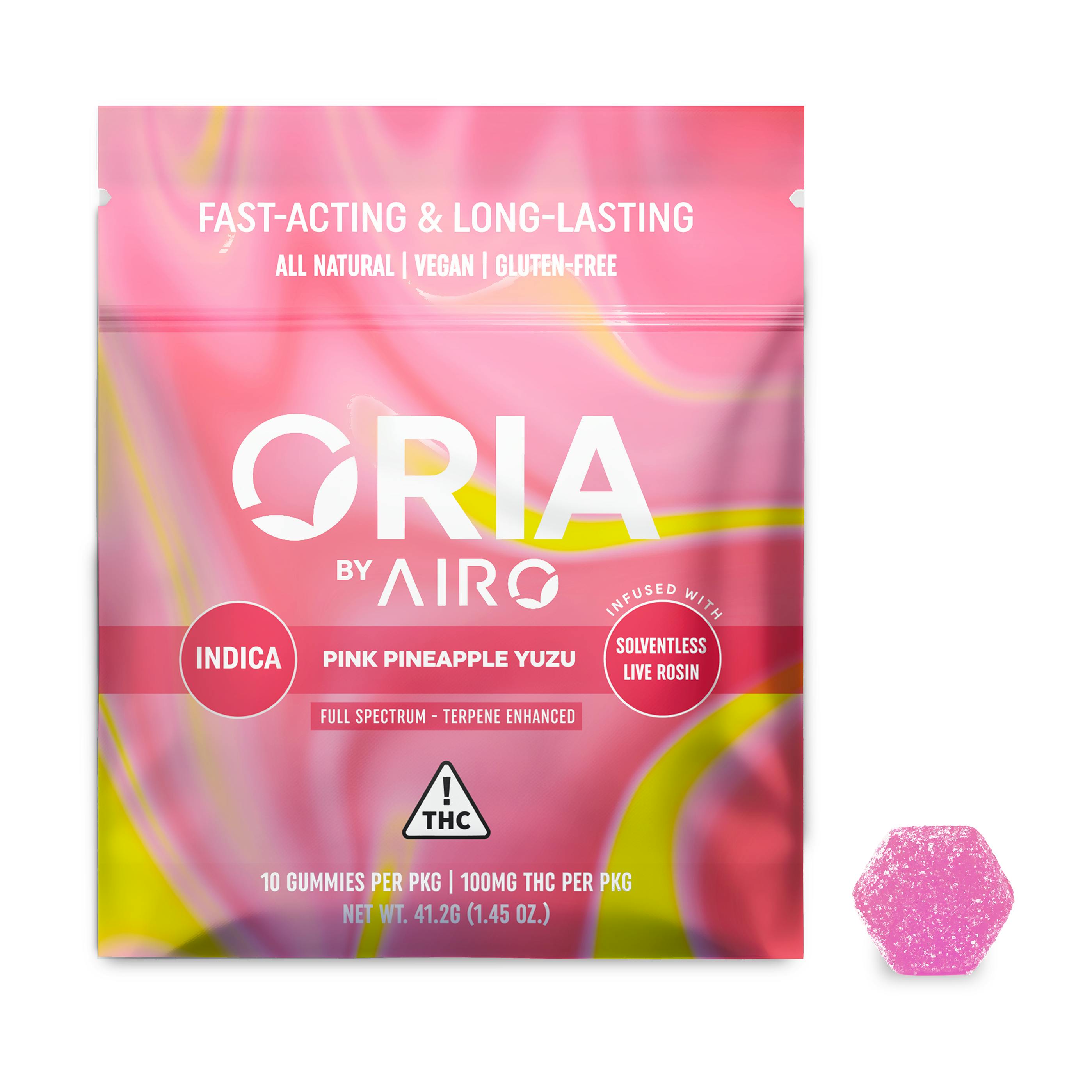 Oria | Pink Pineapple Yuzu Gummies | 100mg | 10ct | 10mg/ea