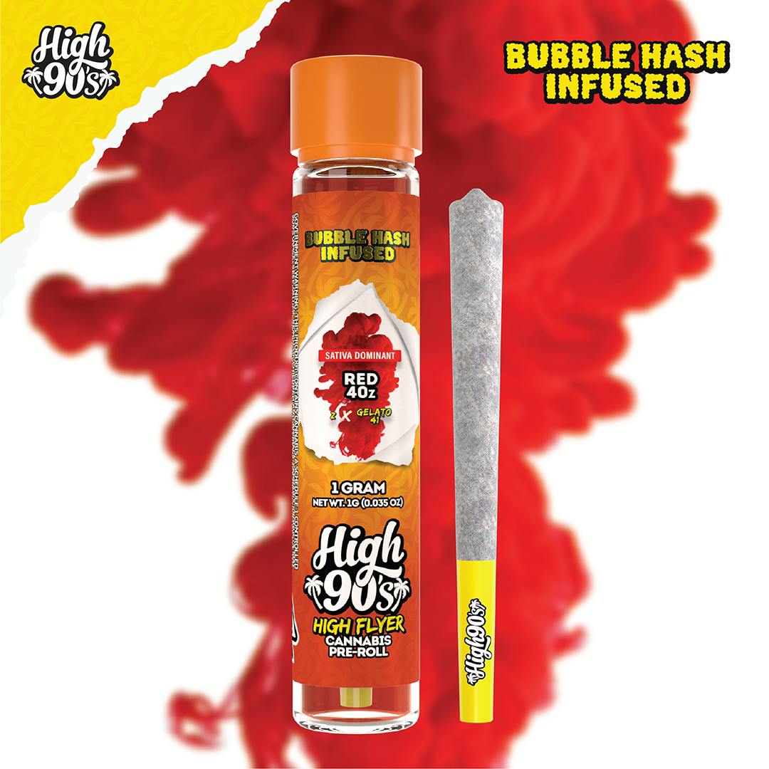 High 90s : Red 40z 1g High Flyer Bubble Hash Infused Pre-Roll