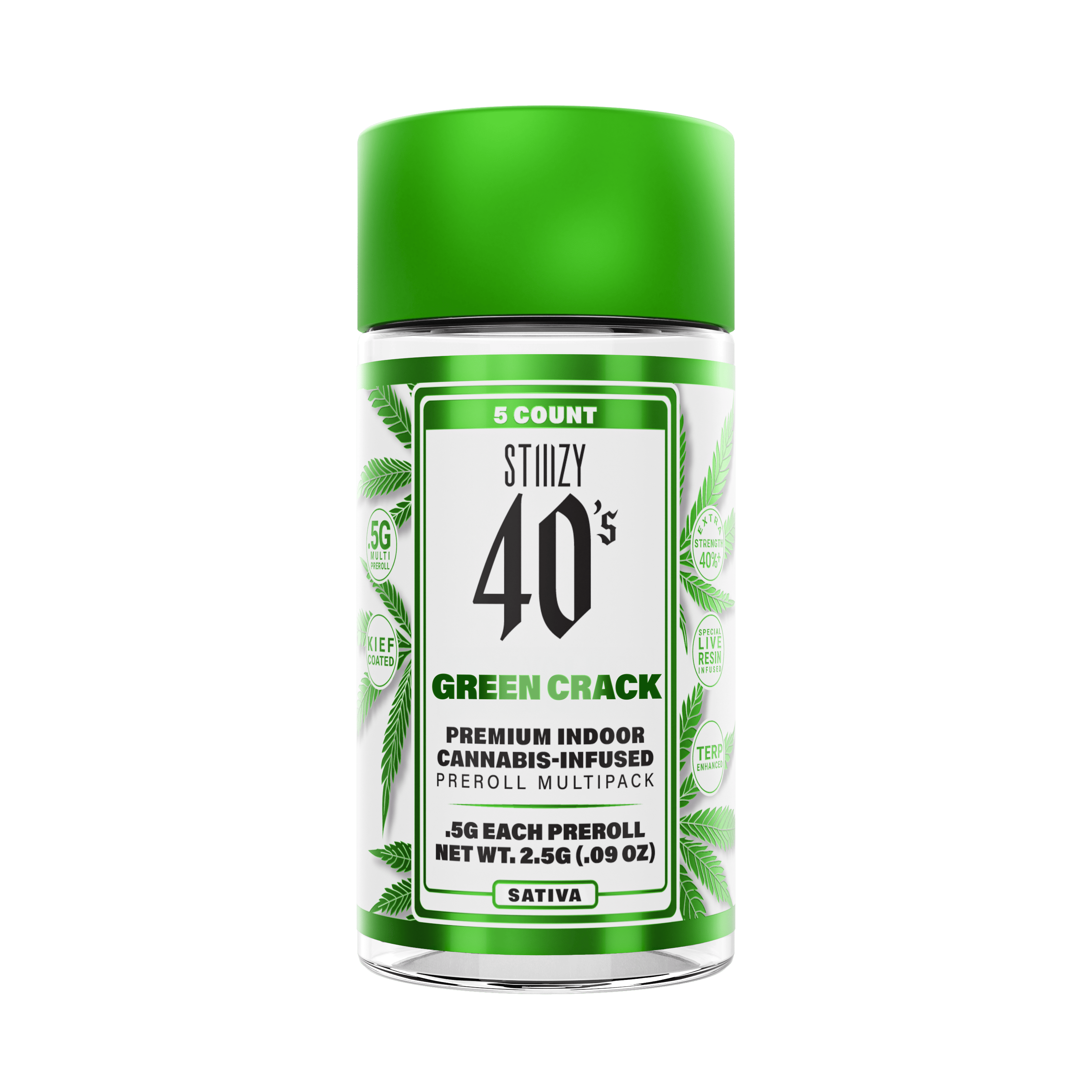 Green Crack - .5G 40's Infused Preroll 5 Pack