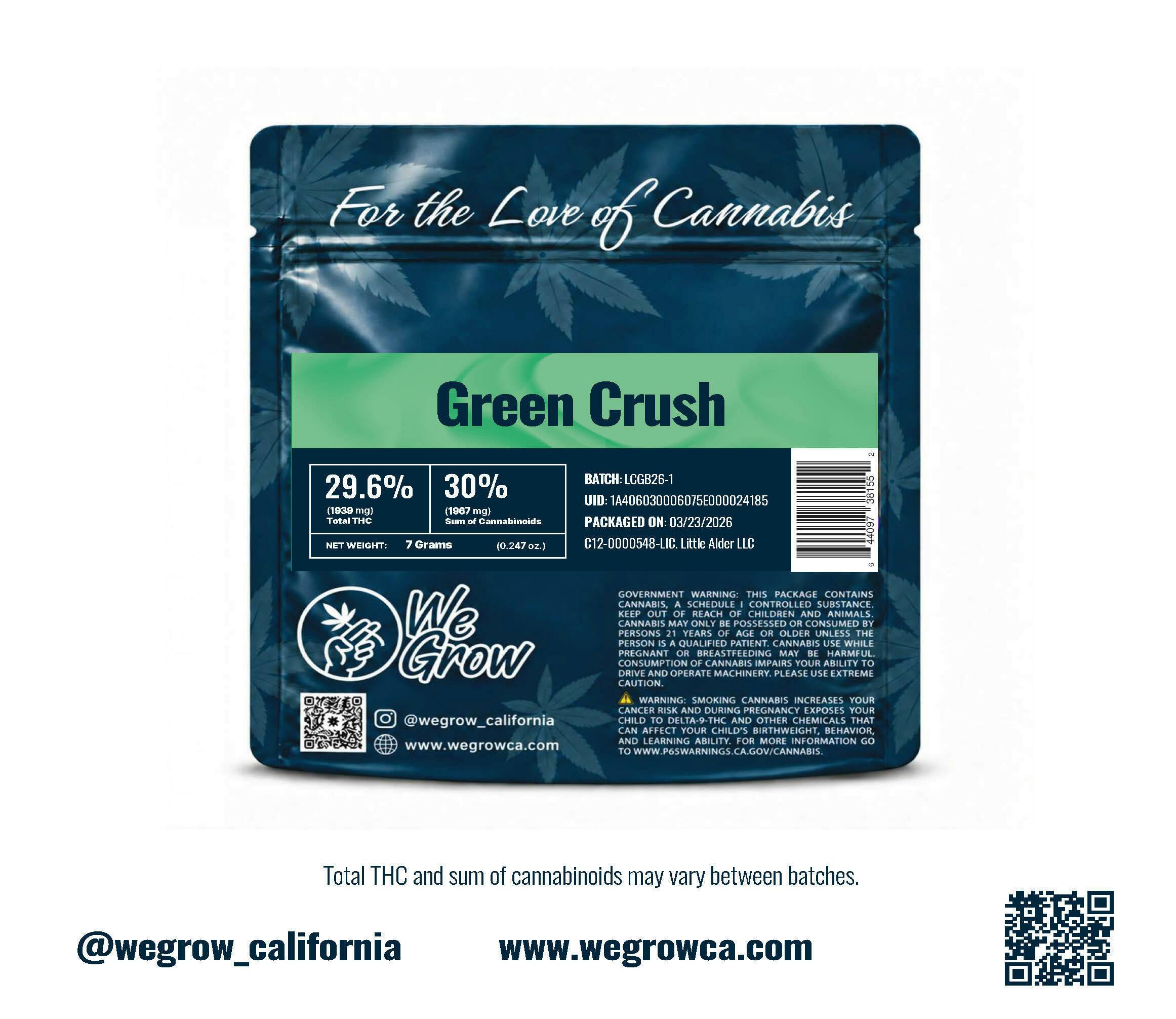 We Grow Green Crush - 7G Mylar Small