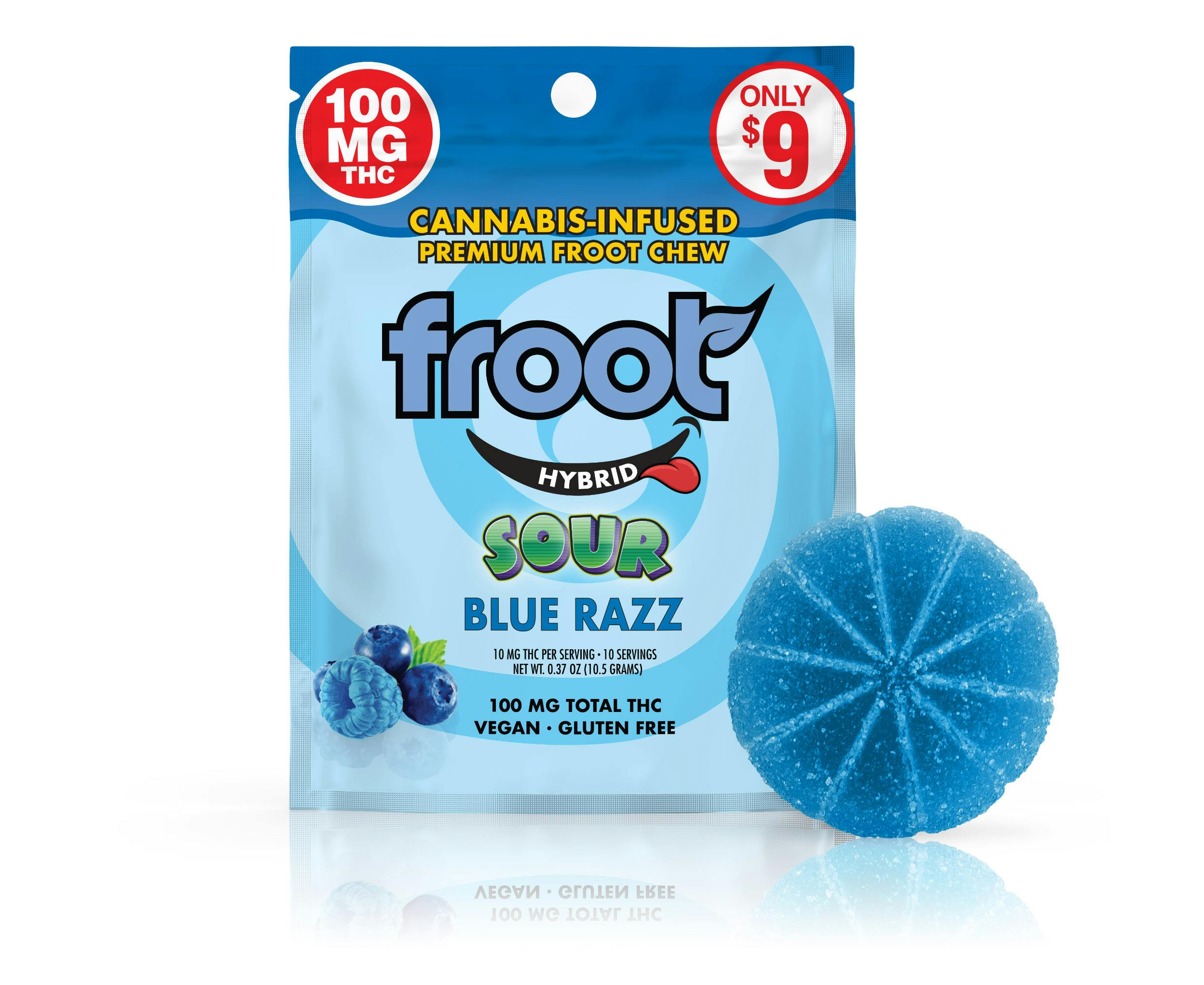 Froot Sour Blue Razz Gummy - 100mg Single Cut-to-dose - Froot